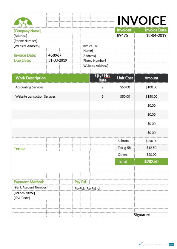Download Sample Hourly Invoice Template Photoshop template